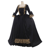 18th Century Rococo Black Dress: A Luxurious Halloween Cosplay Costume with Golden Lace - Halloweez